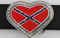 heart-shape red and blue rebel flag pewter enameled belt buckle