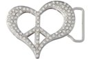 rhinestone belt buckle, heart shape peace sign