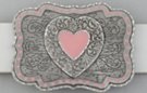 western rectangular shield shape pewter buckle with concentric hearts