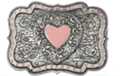 western rectangular shield shape pewter buckle with concentric hearts