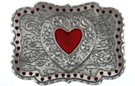 western rectangular shield shape pewter buckle with concentric hearts