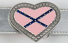 heart-shape pink and blue rebel flag pewter enameled belt buckle