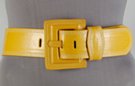 wide yellow vinyl fashion belt with big square buckle