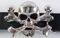 belt buckle, hollow eyed chrome skull and crossbones