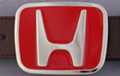 enameled belt buckle, Honda "H" in chrome on red