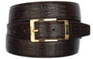 taupe crocodile embossed dress belt with gold buckle