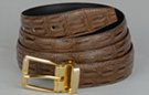 brown crocodile embossed dress belt with gold buckle