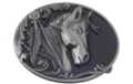 oval pewter and black expoxy horse head belt buckle