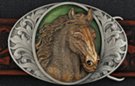golden horse portrait oval western belt buckle