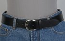 black cut leather belt with nickel polish horseshoe buckle