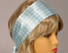 satin belt scarf, sky blue and white big houndstooth check