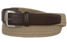 sand hybrid stretch belt with brown leather tabbing