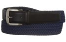 navy blue hybrid stretch belt with black leather tabbing