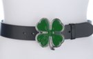 Irish shamrock buckle on black belt strap