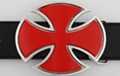 red iron cross biker buckle, chrome with inlay