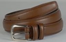 double stitched fine grain semi-gloss leather dress belt with nickel buckle