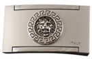 laquered gray box belt buckle with lion center