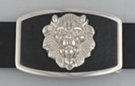 lion's head belt buckle with black leatherette inlay