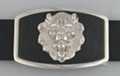 lion's head belt buckle with black leatherette inlay