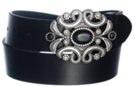 black leather belt with oval rhinestone and jet western buckle
