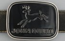 John Deere belt buckle in chrome on black