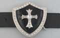 black enamel and rhinestone shield and cross belt buckle