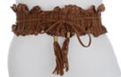 ruffled tan high waist stretch belt with tie strings