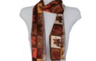 leaf silhouette print on chocolate brown satin and sheer belt scarf