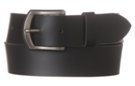 curved pewter pin buckle on black genuine leather belt strap