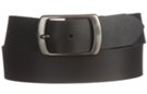 pewter center bar buckle on black genuine leather belt strap