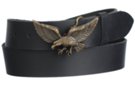 antique gold eagle western buckle on black genuine leather belt strap