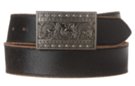 black crackle solid leather belt with rectangular rhinestone western buckle