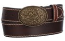 antique gold oval western buckle and brown leather belt