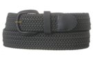 dark gray braided knitted elastic stretch belt with leather tabs and buckle