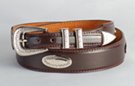smooth grain single stitched leather belt with five silver-tone conchos
