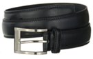 1-1/4" smooth black double stitched leather belt, 2-1/4" nickel polish buckle with stitched retainer loops
