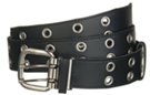 black leather double eyelet belt with nickel polish roller buckle