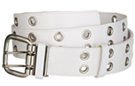white leather double eyelet belt with nickel polish roller buckle