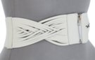 interlaced white leather high waist stretch belt