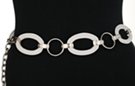 white leather oval and nickel hoop chain chain belt