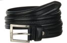 black leather tube dress belt with bright nickel buckle