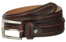 brown leather tube dress belt with bright nickel buckle