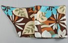 satin belt scarf, tropical leaves and petals in white, copper, olive and sky blue against a deep brown field