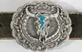buffalo skull with turquoise lightning bolt belt buckle