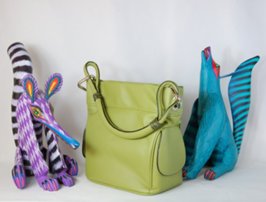 lime green tote with Zenny Fuentes fanciful animals