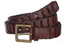 brown oil tan link and thong leather belt with antique brass buckle