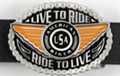 Live to Ride motto medallion and wing biker belt buckle