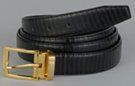 black lizard belly embossed dress belt with gold buckle