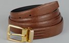 tan lizard skin embossed dress belt with gold buckle
