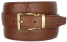 tan lizard skin embossed dress belt with polished buckle